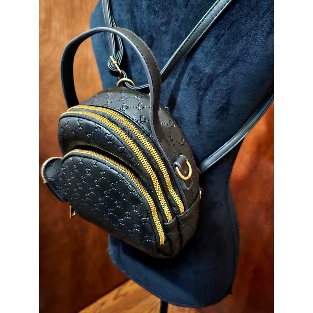 Mini Backpack Black Heart Pattern W/ Matching Hea… - image 5